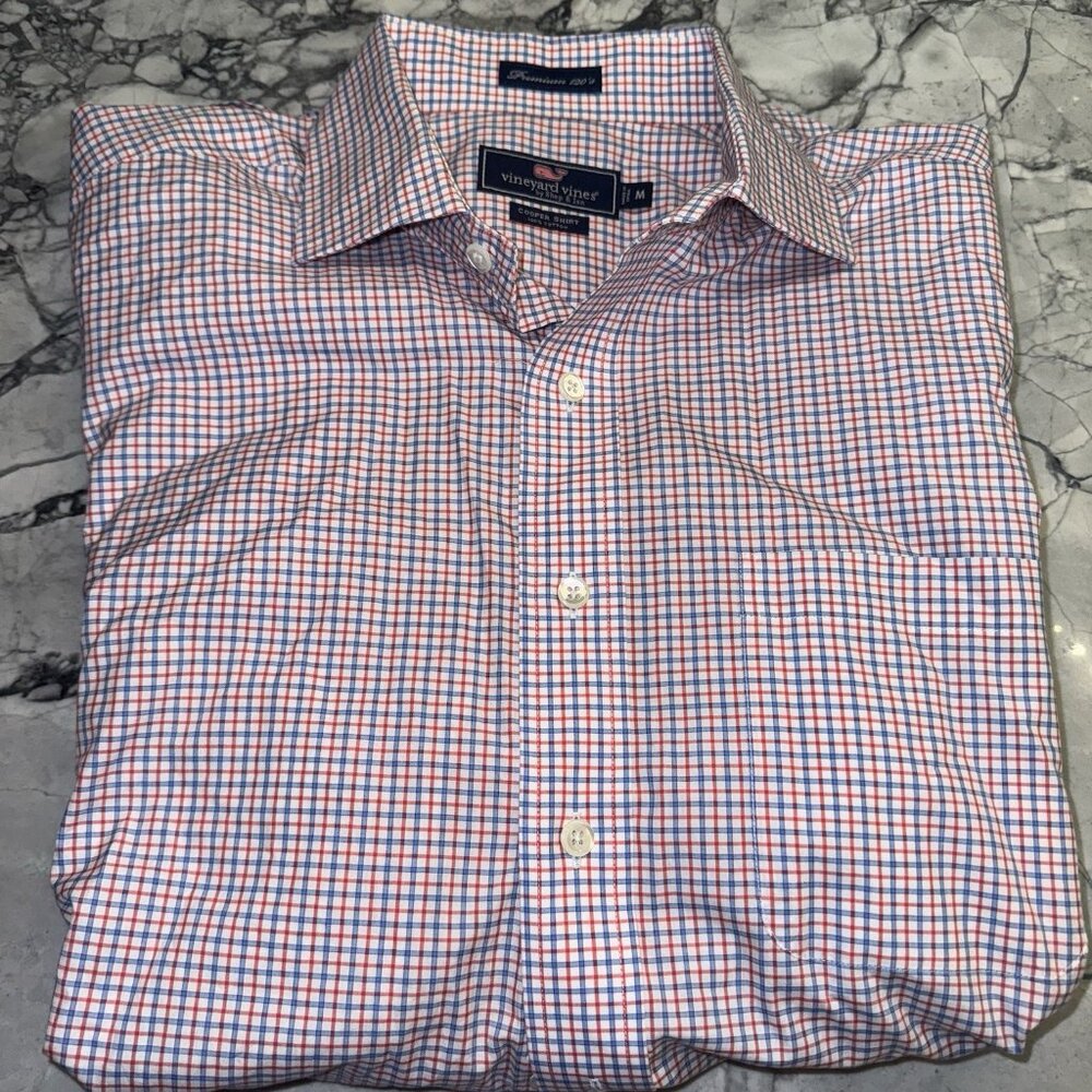 Vineyard Vines Cooper Shirt Men’s Medium Premium 120s Red White Blue